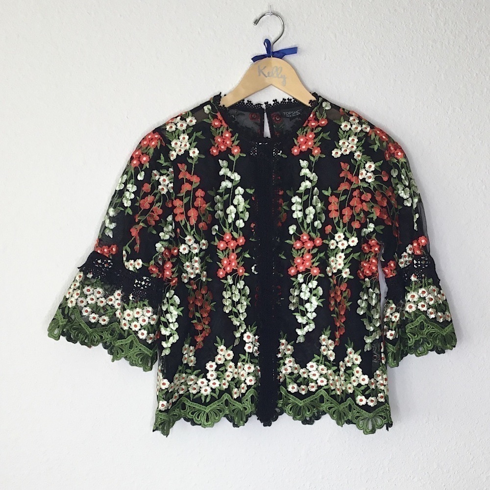 Topshop Sheer Lace Floral Top